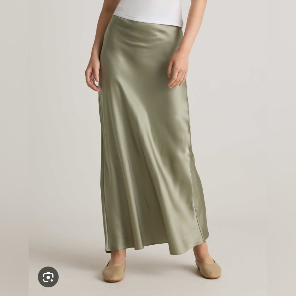 Quince Olive Green Satin Maxi Skirt